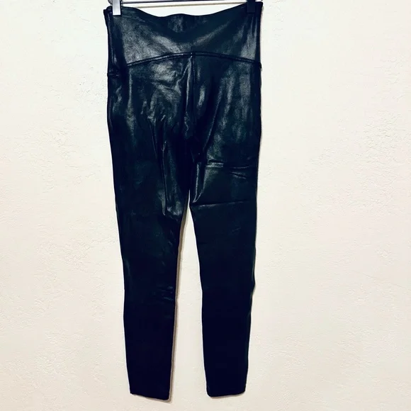 SPANX Faux Leather  Shiny Black Leggings size L EUC - Picture 6 of 6